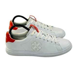 Tory Burch Double T Howell Court Sneaker Women 9 White Red Leather Designer Shoe